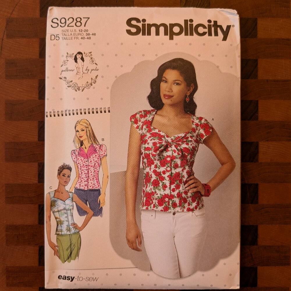 Simplicity 9287 - Uncut - Patterns by Gertie - Sizes 12-20 - Button Front Blouse